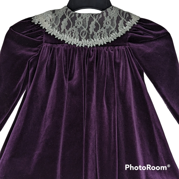 Peaches & Cream Dress Sz 3T Royal Purple Pearl White Buttons Lace Collar Vintage - Picture 7 of 8